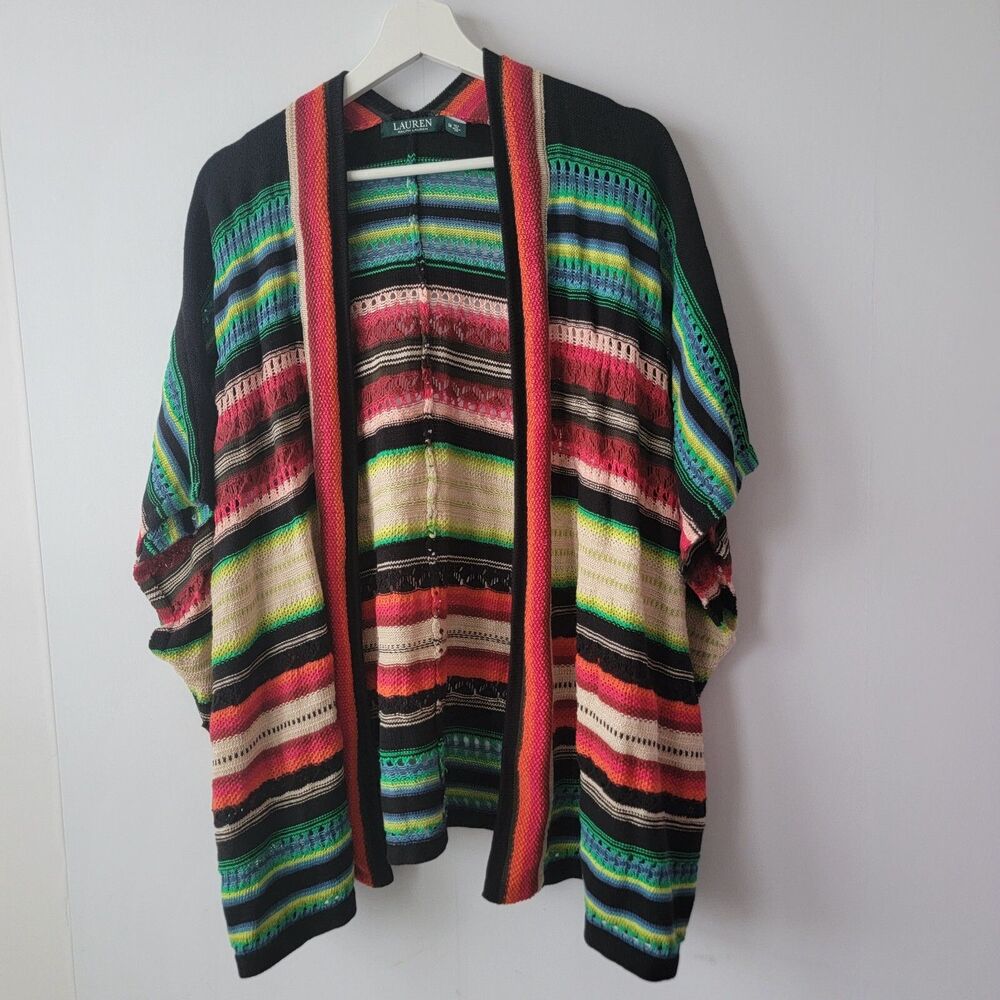 Lauren Ralph Lauren Women's Jinessia Linen blend Cardigan‎ Poncho sz S/M Stripe